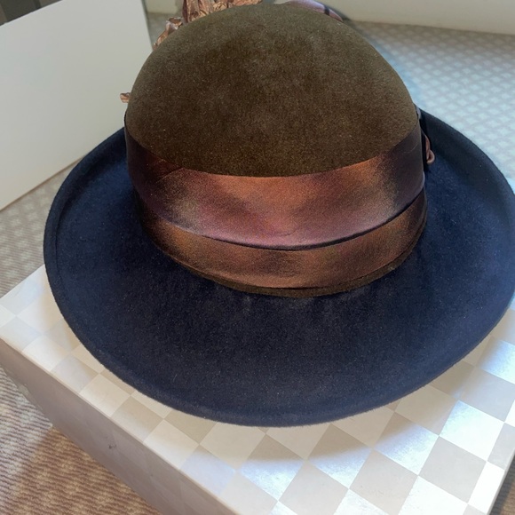 Louise Green Elegant Brown and Black Women's Hat with Floral Accent - Picture 3 of 6